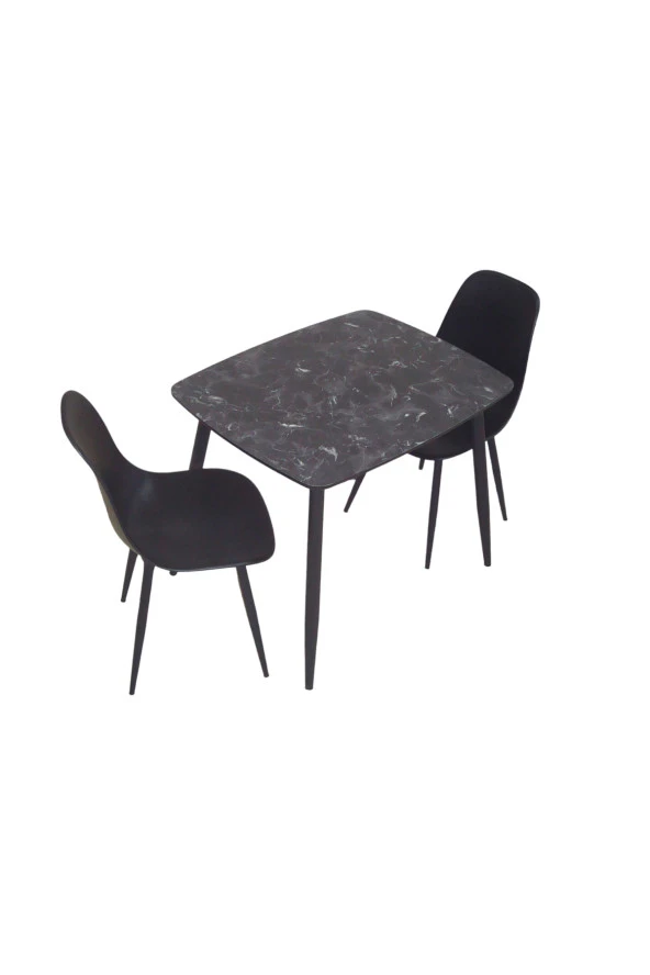 Yemek Masası Mutfak Masası 70x90 Cm Metal Ayaklı Siyah Masa, 2 Adet Abant Metal Ayaklı Sandalye