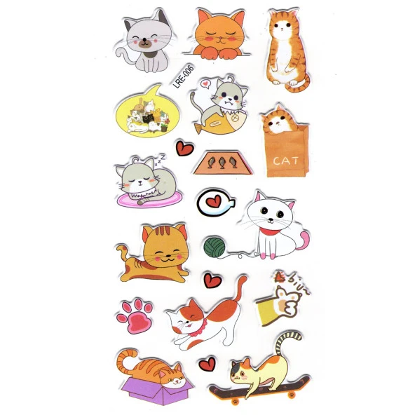 Sticker Kabartmalı Stiker Defter, Planlayıcı Etiket (lre-006) -17X9 cm - Komik Kaykay Kedi