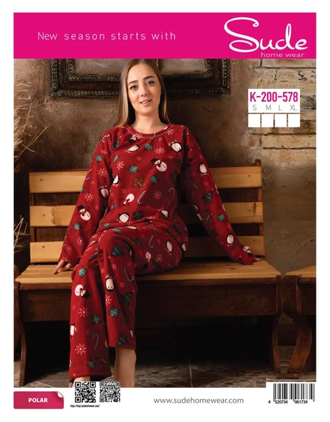 Sude K-200-578 Kadın Genç Polar Yılbaşı Temalı Pijama Takımı