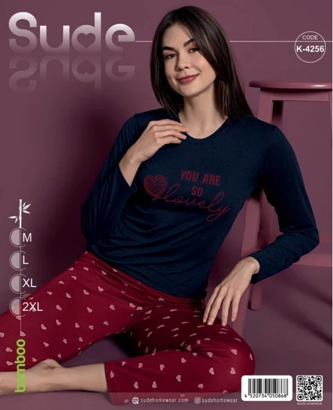 Sude K-4256 Kadın Bambu Genç Uzun Kol Pijama Takımı