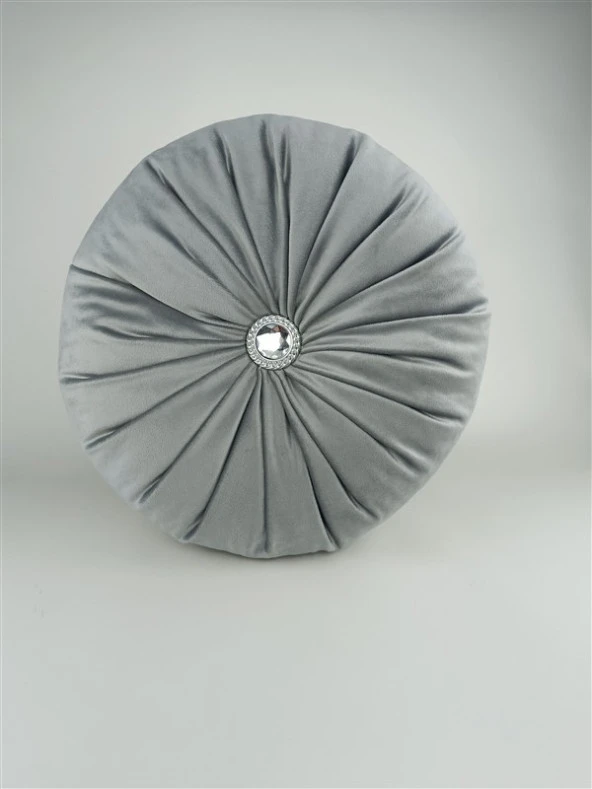 Mrs.Gugar Lux Kadife Yuvarlak Taşlı Yastık Gri ürün görseli