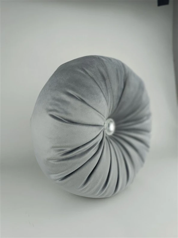 Mrs.Gugar Lux Kadife Yuvarlak Taşlı Yastık Gri - Resim 2