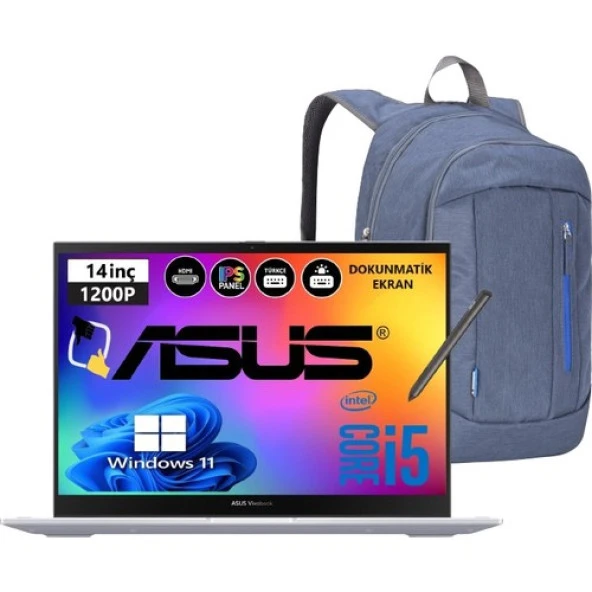 Asus Vivobook S 14 Flip TP3402VA-LZ187W Intel Core I5-1335U 16GB Ram 512GB SSD 14 IPS Dokunmatik Kalemli W11 Home Taşınabilir Bilgisayar Snertech Çanta Hediye