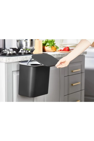 Çift Yönlü Kapaklı Banyo Ve Mutfak Çöp Kovası - Tezgah Üstü, Dolaba Kapağa Takılabilen Çöp Kutusu - 7