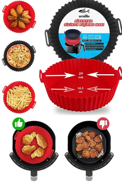 Airfryer Silikon Pişirme Kalıbı - Air Fryer Aksesuarı, Pişirme Kağıdı - Kırmızı (bpa Free) - 10