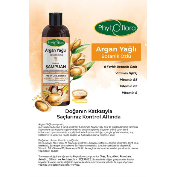 Phytoflora Tuzsuz Hassas Sönük Hacimsiz Ve Boyalı Saçlara Özel Argan Yağlı Bitkisel Şampuan 400 ML - 4
