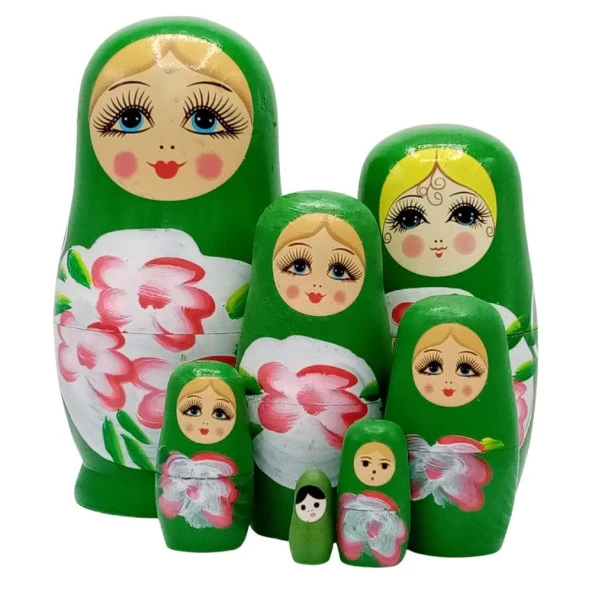 Ahşap Matruşka Bebek Yedili Set Yeşil - 2