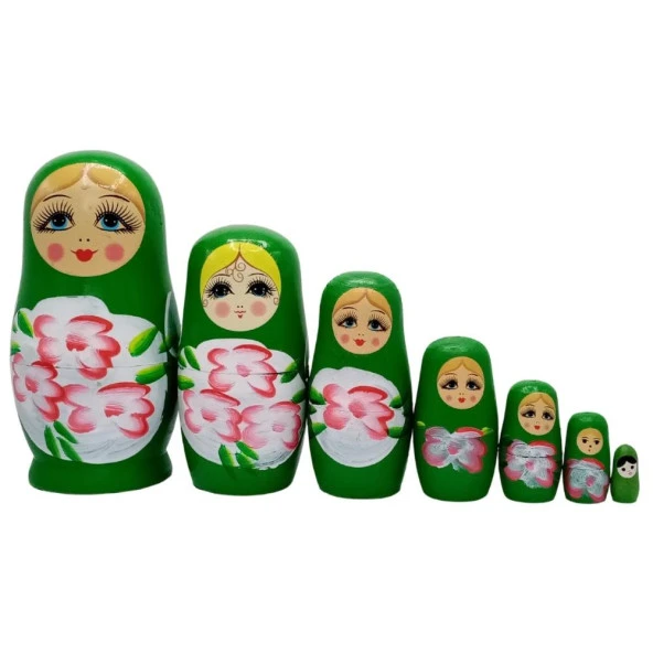 Ahşap Matruşka Bebek Yedili Set Yeşil - 3