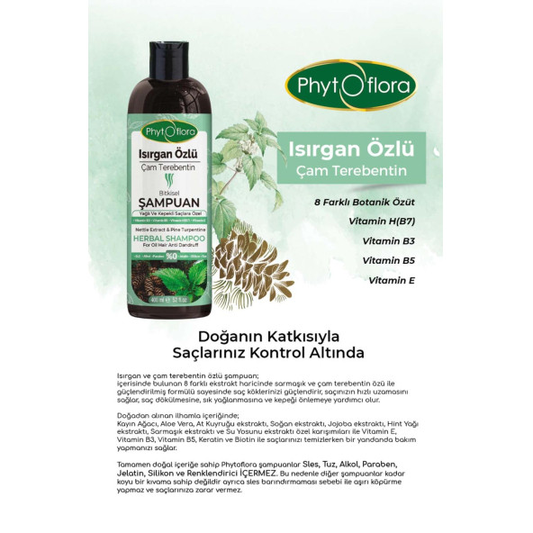 Phytoflora Tuzsuz Yağlı Ve Kepekli Saçlara Özel Isırgan Özlü Bitkisel Şampuan 400 ML - 4