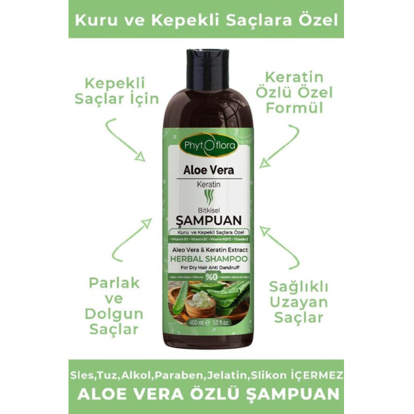 Phytoflora Tuzsuz Kuru Ve Kepekli Saçlara Özel Aloe Vera Ve Keratin Ilaveli Bitkisel Şampuan 400 ML - 2