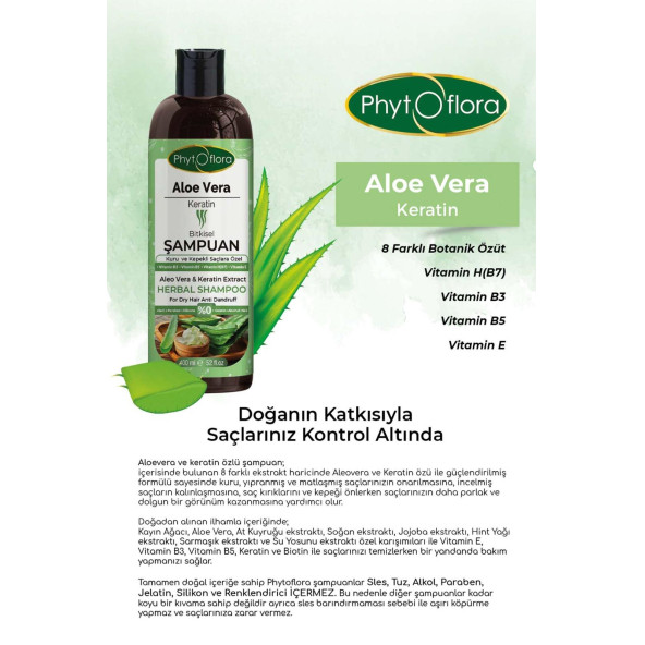 Phytoflora Tuzsuz Kuru Ve Kepekli Saçlara Özel Aloe Vera Ve Keratin Ilaveli Bitkisel Şampuan 400 ML - 3