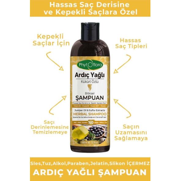 Phytoflora Tuzsuz Hassas Saç Derisine Ve Kepekli Saçlara Özel Ardıç Yağlı Bitkisel Şampuan 400 ML - 2