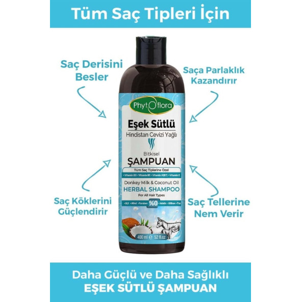 Phytoflora Kepek Karşıtı Tuzsuz Eşek Sütü Ve Hindistan Cevizi Yağlı Bitkisel Şampuan 400 ML