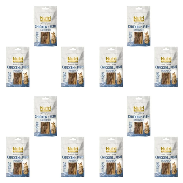 Nutri Feline Tahılsız 50 Gr Tavuk Balık Etli Sandvic Kedi Ödülü 12 Adet - 2