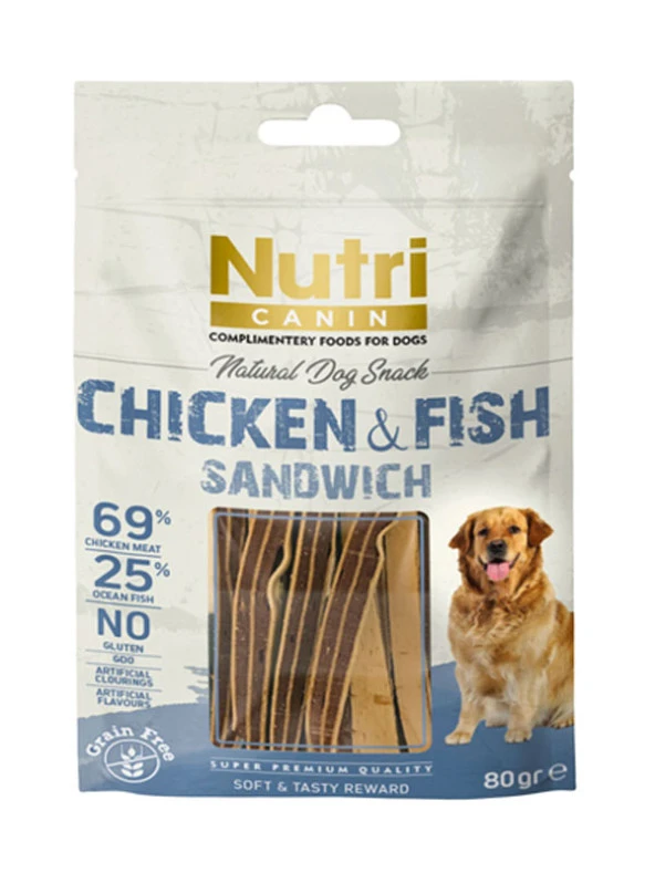 Nutri Canin Tahılsız  80Gr Tavuk&Balık Etli Sandvic Köpek Ödülü 6 Adet