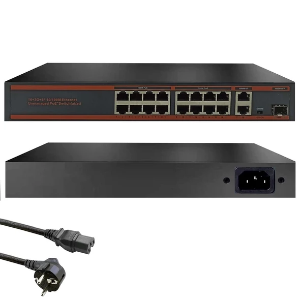 Poe Switch 16 Port+2 Uplınk+1sfp Gıgabıt 10/100 Mbps Sımple Sm-016p