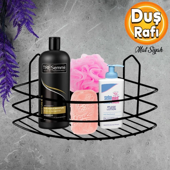 Banyo Duş Rafı Şampuanlık Köşelik Oval Siyah Tek Katlı Malzemelik Organizer Düzenleyici Mutfak Eşya Rafı
