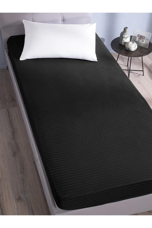 FEEL Stripe Tek Kişilik Pamuk Saten Lastikli Çarşaf 90x200 Cm