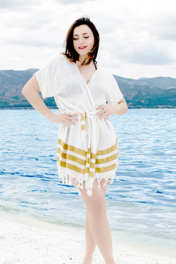 GoldCotton Pamuklu Kimono Plaj Elbisesi - Mery