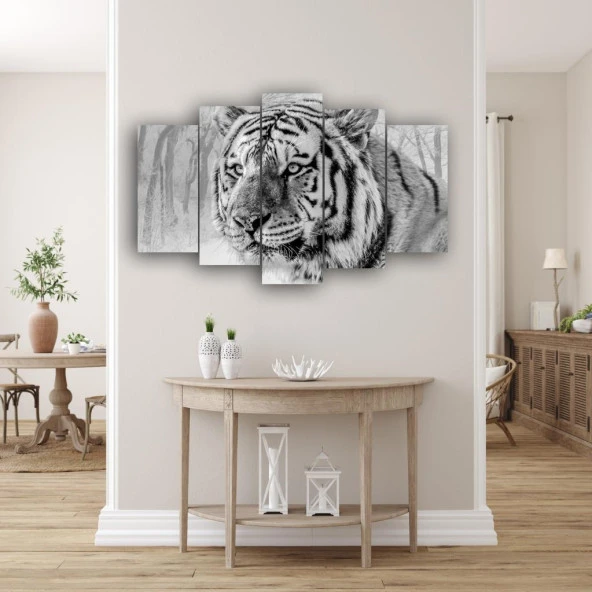 Dekoratif The White Tiger 5 Parçalı MDF Tablo