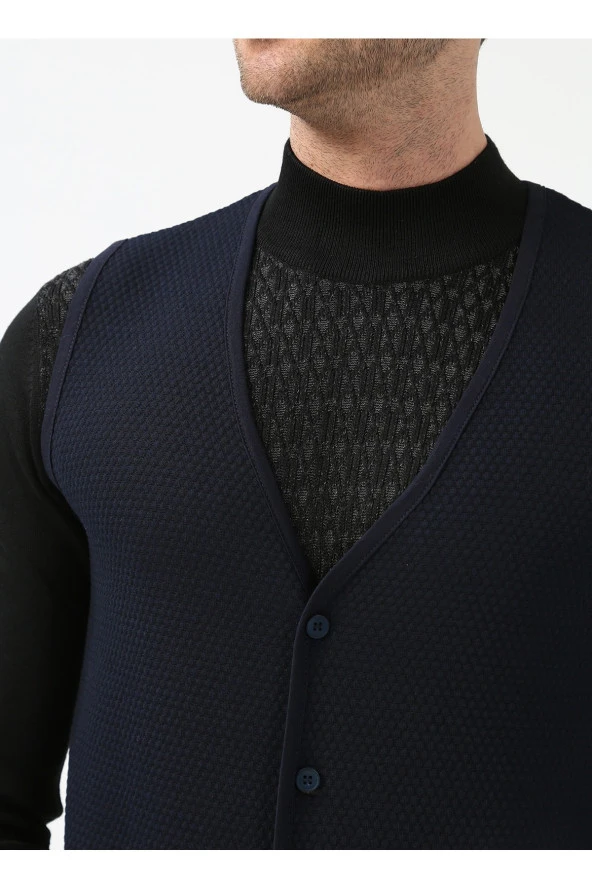 V Yaka Kapitone Lacivert Erkek Kazak Tr2013700297 - 5