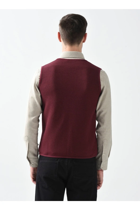 V Yaka Kapitone Koyu Bordo Erkek Kazak Tr2013700297 - 4