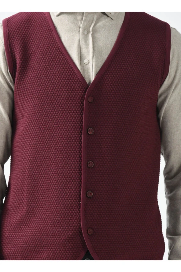 V Yaka Kapitone Koyu Bordo Erkek Kazak Tr2013700297 - 5