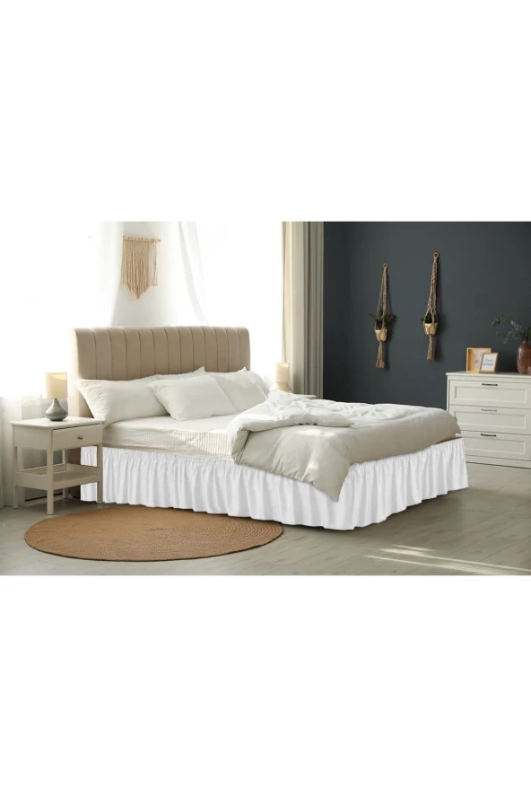 Sens Moi Baza Fırfırı & Çift Kişilik & Ranforce Kumaş & 140x200 - 150x200 - 160x200 Yataklara Uyumlu - Beyaz - 2