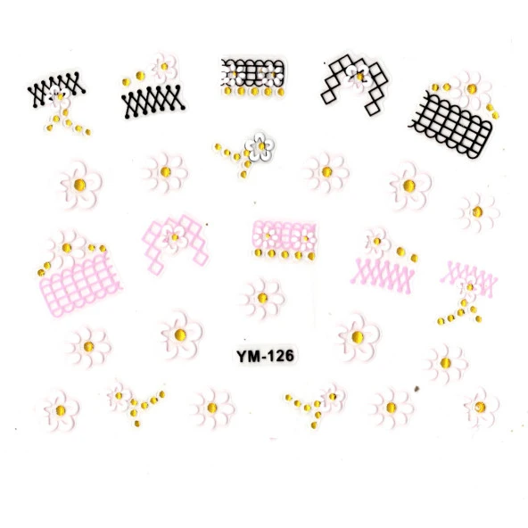 Tırnak Sticker, Tırnak Süsleme, Nail Art (ym-126) - 6X5 cm - Kare Desen Papatya - 2