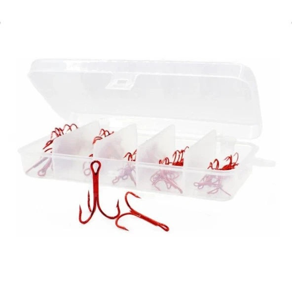 Valkyrie 50 Adet Karbon Çelik 3lü Çapa Kanca Olta İğne Seti - Kutulu - Heavy Duty Kırmızı - 8