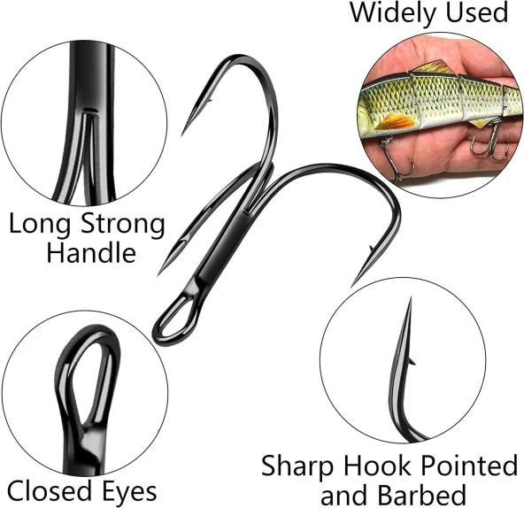 Valkyrie 50 Adet Karbon Çelik 3lü Çapa Kanca Olta İğne Seti - Kutulu - Heavy Duty Krom - 7