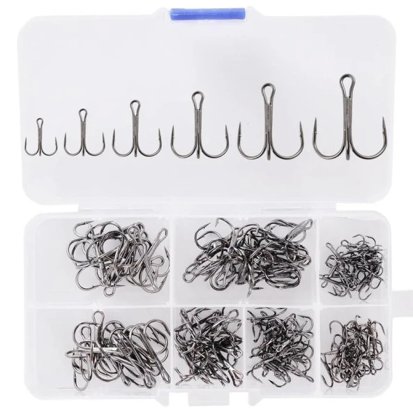 Valkyrie 50 Adet Karbon Çelik 3lü Çapa Kanca Olta İğne Seti - Kutulu - Heavy Duty Krom - 8