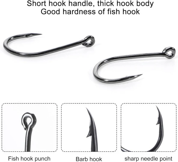 Valkyrie 1000 Adet Kutulu 1. Kalite Paslanmaz Karbon Çelik Halkalı Olta Seti 3-12 Numara - Balık Kancası - 2