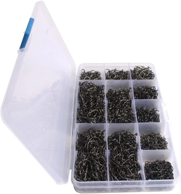 Valkyrie 1000 Adet Kutulu 1. Kalite Paslanmaz Karbon Çelik Halkalı Olta Seti 3-12 Numara - Balık Kancası - 11