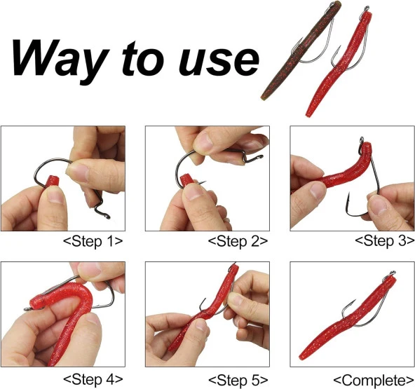 Valkyrie 50 Adet Paslanmaz Karbon Çelik Silikon Solucan Yem Balık Olta İğne Seti - Texas Rig - Kutulu Krom - 9