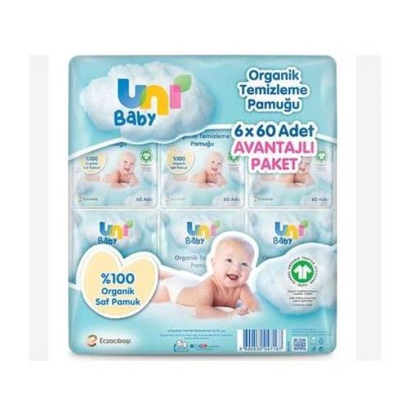 Uni Baby Bebek Temizleme Pamuğu 60 Lı- 6 adet
