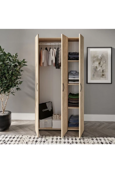 KZNMOB HOME Soft Çocuk Odası Takımı Meşe - Karyola, 3 Kapaklı Gardırop, 3 Çekmeceli Şifonyer Tamamı Mdf - 4