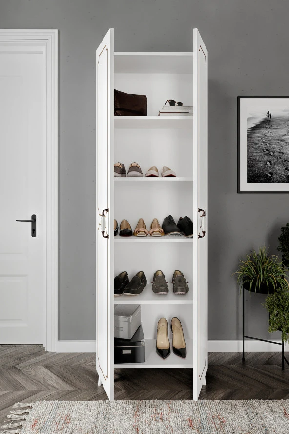 KZNMOB HOME 2 Kapaklı 5 Bölmeli Geniş Çok Amaçlı Ayakkabı Dolabı, Ayakkabılık - Tamamı 1. Kalite MDF - 3