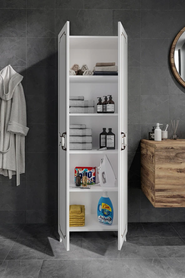 KZNMOB HOME 2 Kapaklı 5 Bölmeli Geniş Çok Amaçlı Banyo Dolabı - Tamamı 1. Kalite MDF - 3