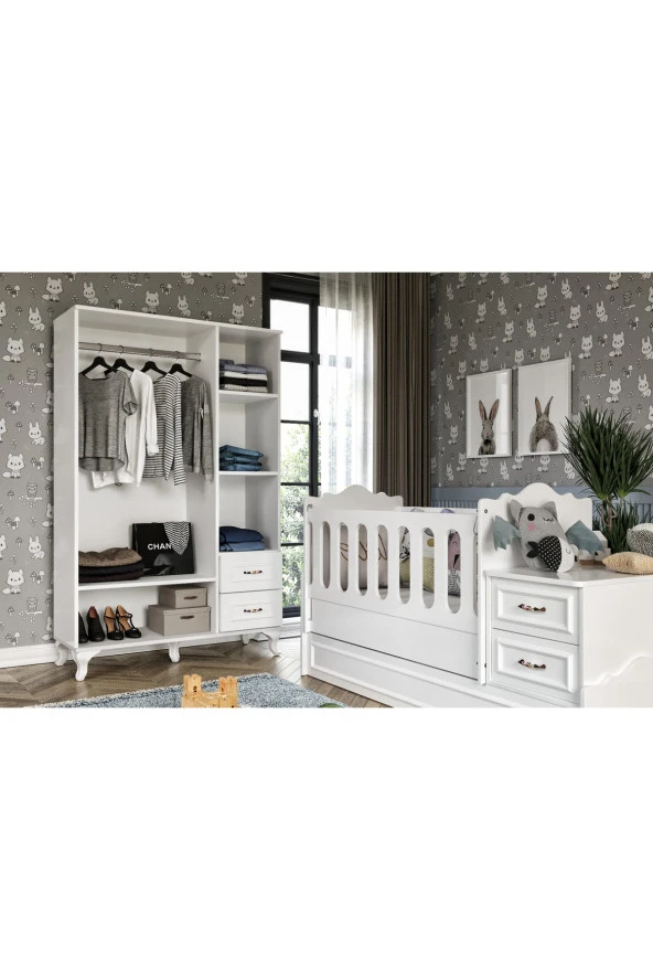 Kartopu Country Tarzı Bebek Odası Takımı Beyaz - 3 Parçalı Tamamı 1. Kalite Mdf - 2