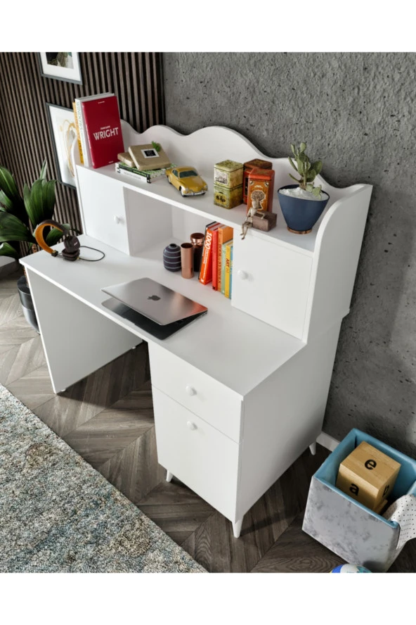 KZNMOB HOME Akasya Çalışma Masası, Bilgisayar Masası, Ofis Masası Beyaz - Tamamı 1. Kalite Mdf - 3