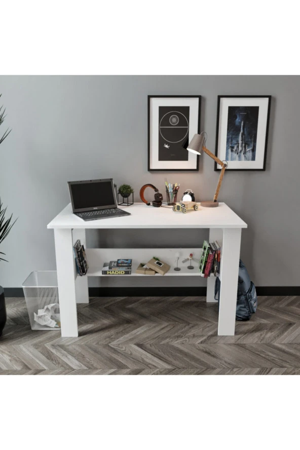 KZNMOB HOME Study Raflı Çalışma Masası Bilgisayar Masası Ofis Masası Beyaz - Tamamı 1. Kalite Mdf - 2