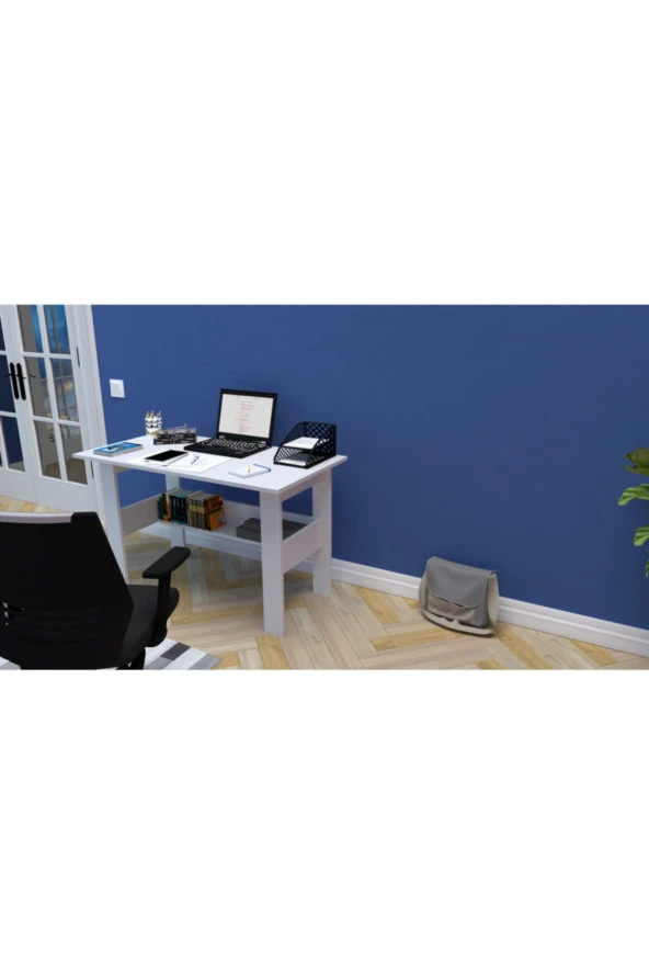 KZNMOB HOME Study Raflı Çalışma Masası Bilgisayar Masası Ofis Masası Beyaz - Tamamı 1. Kalite Mdf - 4