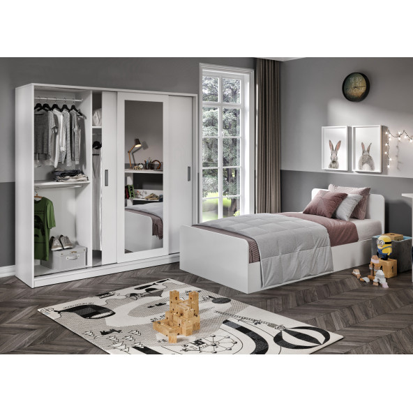 KZNMOB HOME Anemon 3 Parçalı Tek Kişilik Mdf Genç Odası Takımı - Tamamı 1. Kalite Mdf Gardrop, Masa, Karyola - 2