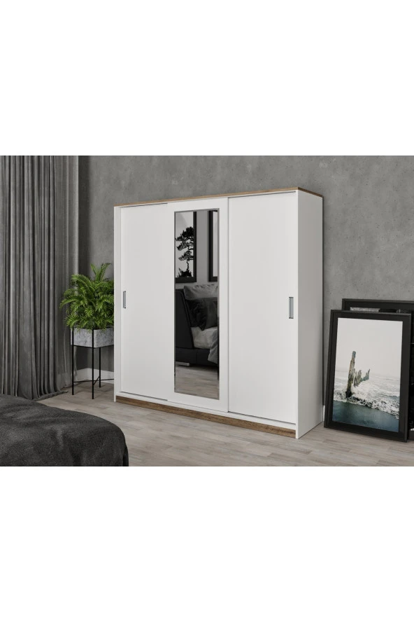 KZNMOB HOME Samira 3 Kapaklı Sürgülü Aynalı Gardrop Elbise Dolabı - Tamamı Mdf