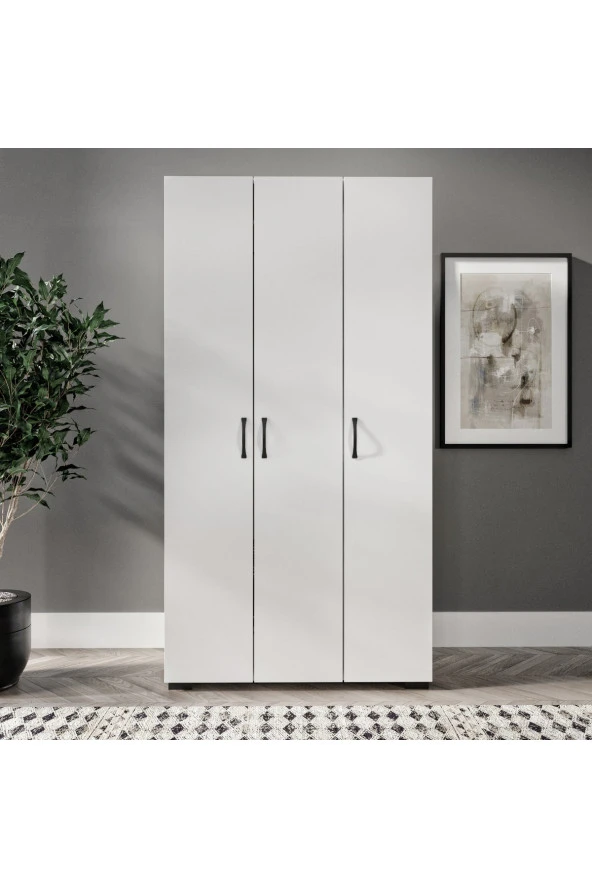 KZNMOB HOME Soft 3 Kapaklı Beyaz Gardırop, Elbise Dolabı - Tamamı 1. Kalite Mdf