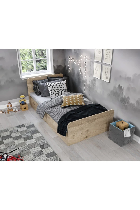 KZNMOB HOME Tek Kişilik Modern Meşe Mdf Karyola - 100cm X 200cm Ölçülerinde