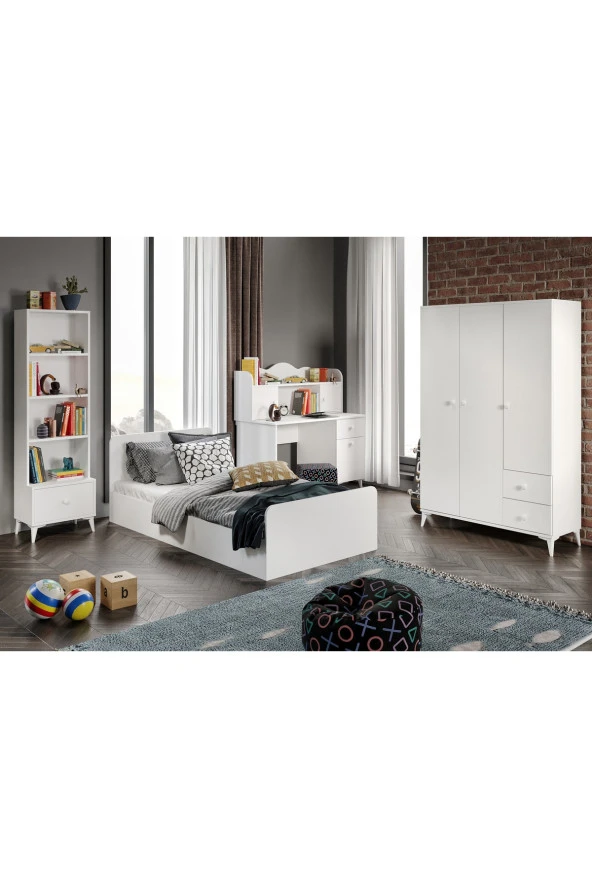 KZNMOB HOME Akasya Modern Genç Odası Takımı Beyaz - 4 Parçalı Ve Tamamı 1. Kalite Mdf