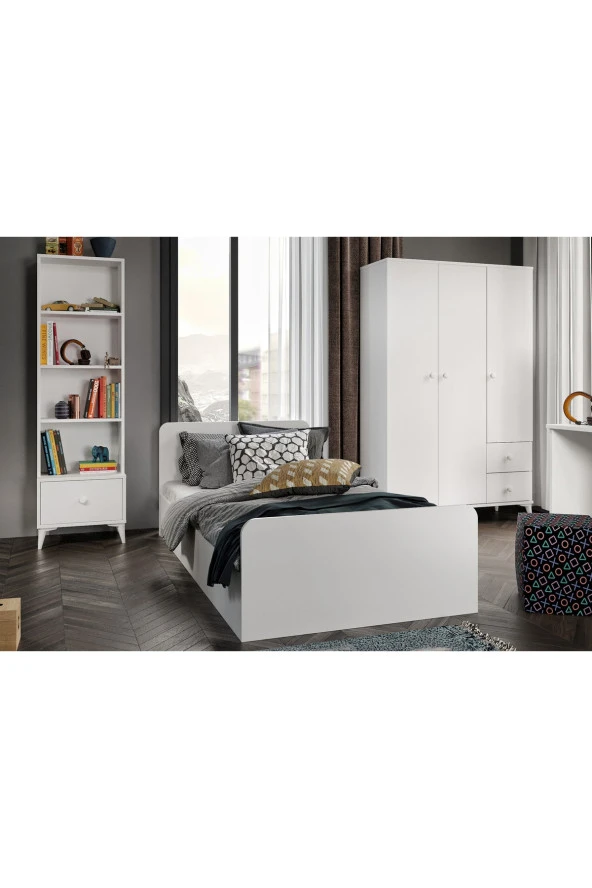 KZNMOB HOME Akasya Modern Genç Odası Takımı Beyaz - 4 Parçalı Ve Tamamı 1. Kalite Mdf - 2