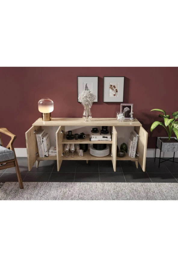 KZNMOB HOME Çok Amaçlı Meşe Konsol - Tamamı 1. Kalite Mdf - 2